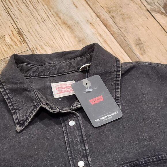🔸️NWT Levi's Black Ultimate Snap Buttoned Western Long Sleeve Top Large - Picture 5 of 12